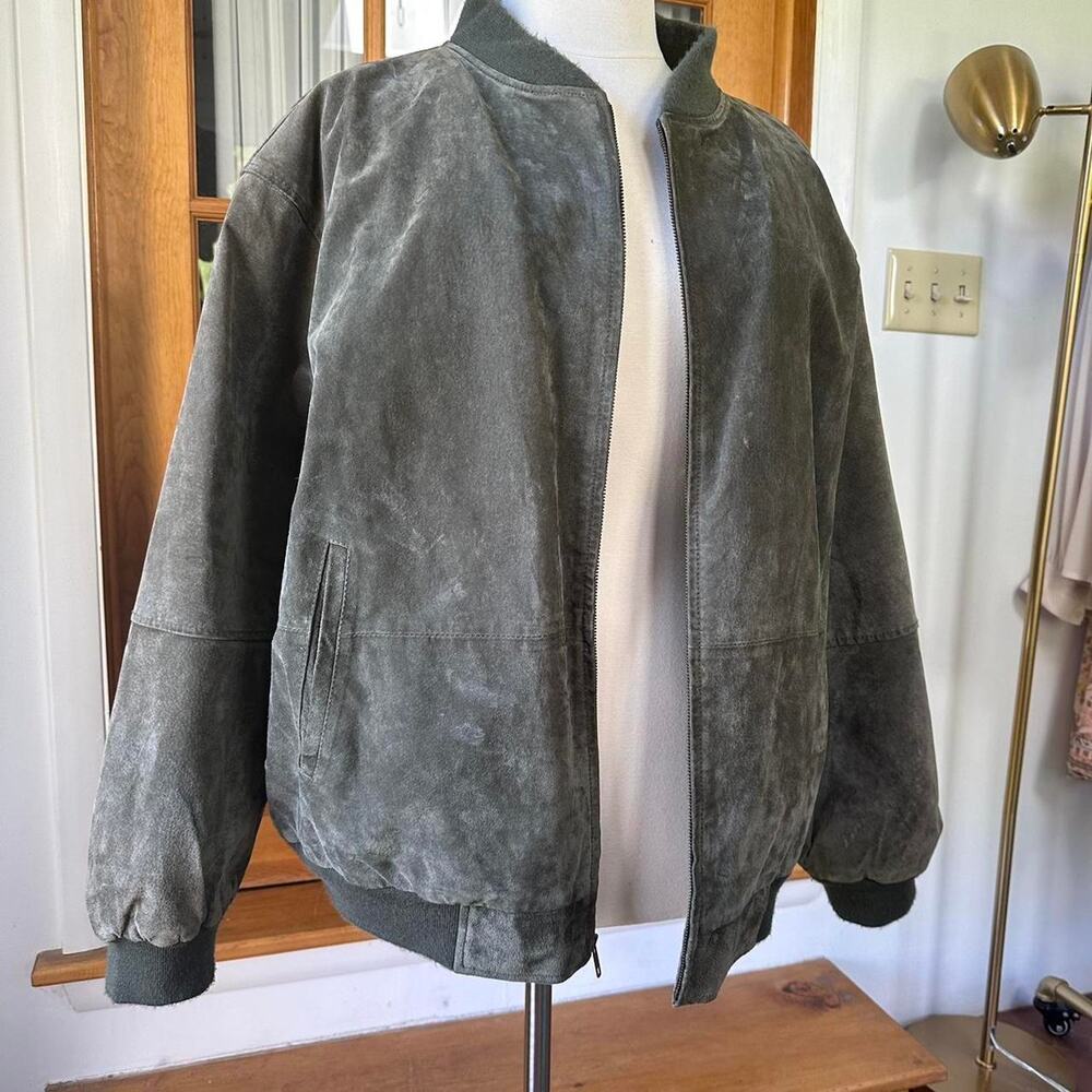 Vintage sage green suede bomber